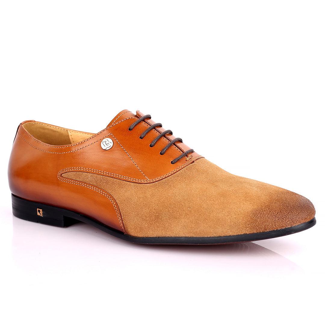 Ross Exquisite Wet tip Half Suede Designed Lace up Leather Shoe - Brown - Obeezi.com