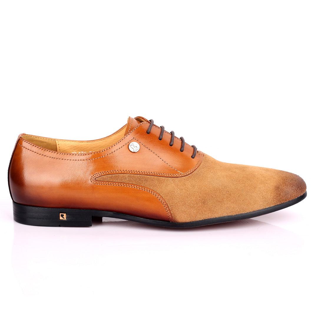 Ross Exquisite Wet tip Half Suede Designed Lace up Leather Shoe - Brown - Obeezi.com