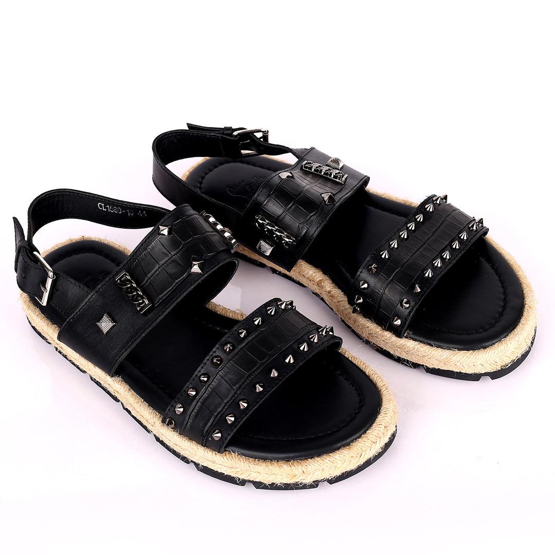 Salv Spike And Cow Hide Designed Original Leather Sandal - Black - Obeezi.com