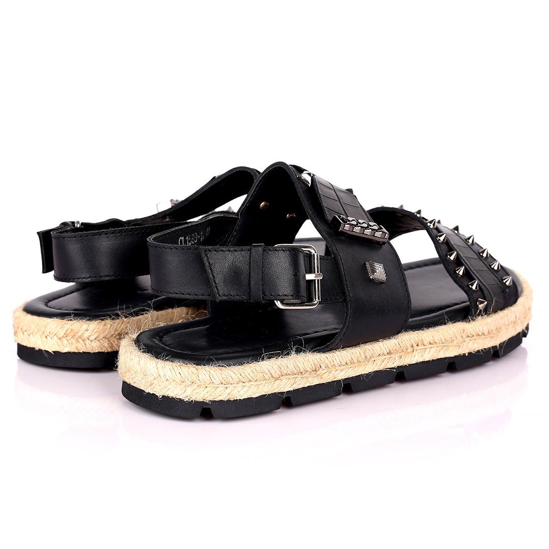 Salv Spike And Cow Hide Designed Original Leather Sandal - Black - Obeezi.com