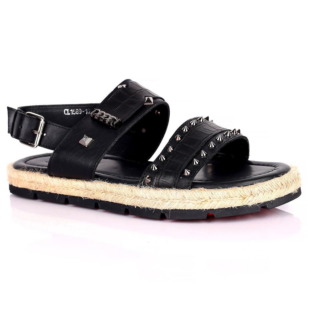 Salv Spike And Cow Hide Designed Original Leather Sandal - Black - Obeezi.com