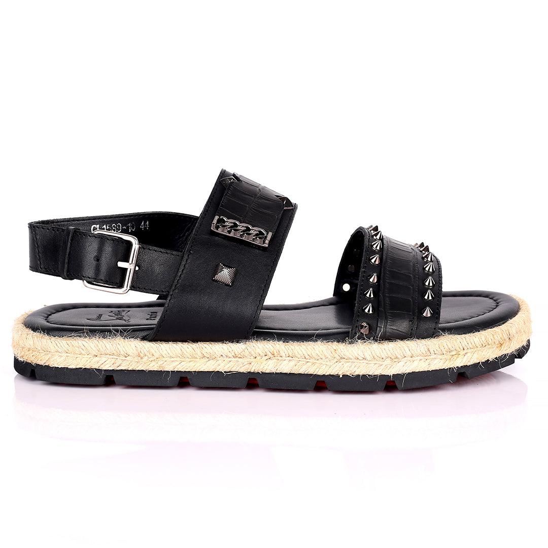 Salv Spike And Cow Hide Designed Original Leather Sandal - Black - Obeezi.com