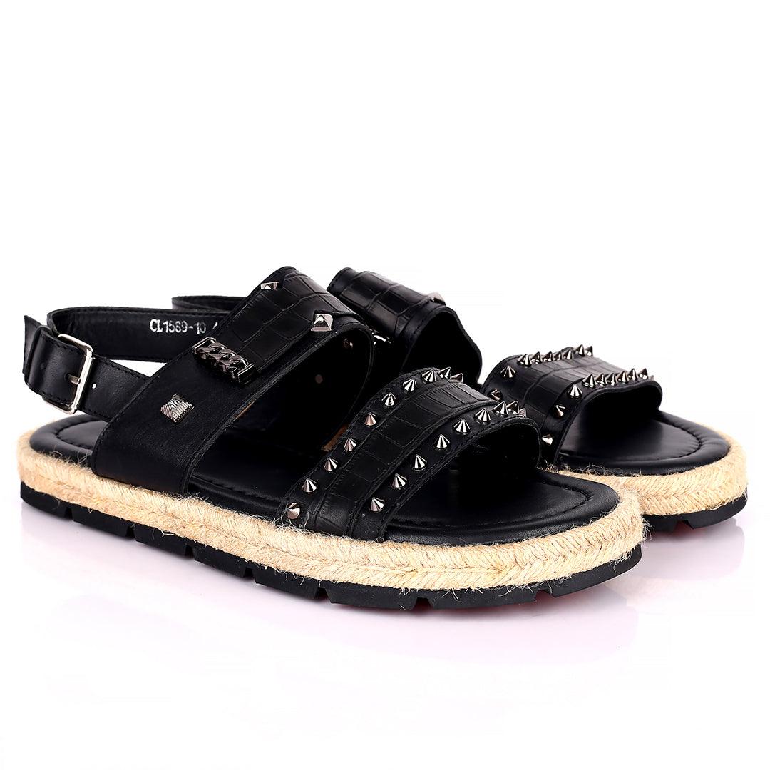 Salv Spike And Cow Hide Designed Original Leather Sandal - Black - Obeezi.com