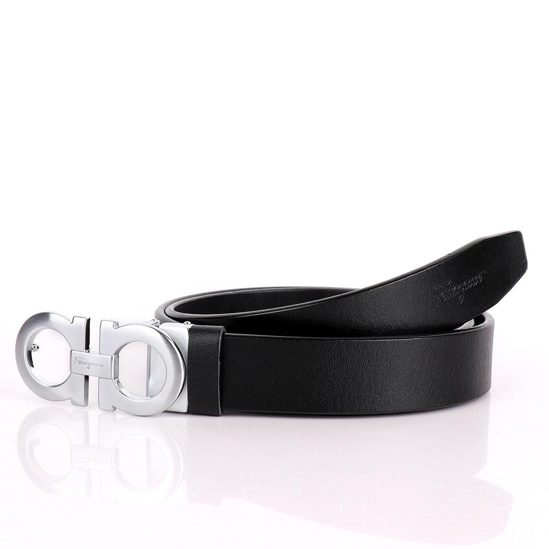 Salva Simple Silver Designed Men's Leather Black Belt - Obeezi.com