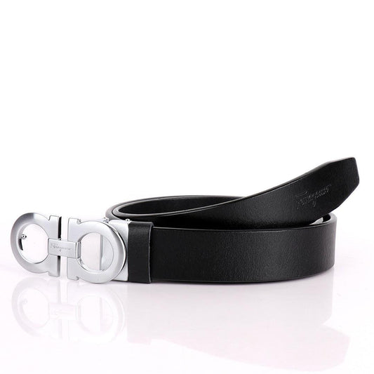 Salva Simple Silver Designed Men's Leather Black Belt - Obeezi.com