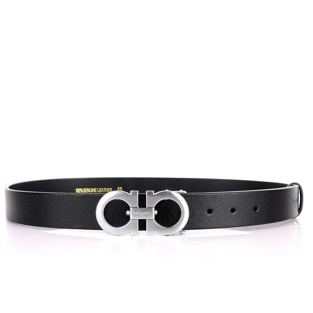 Salva Simple Silver Designed Men's Leather Black Belt - Obeezi.com