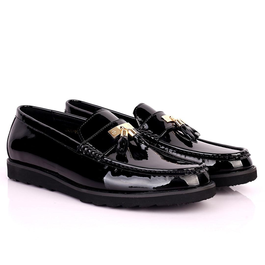Salva Tassel Designed Glossy Leather Shoe - Black - Obeezi.com