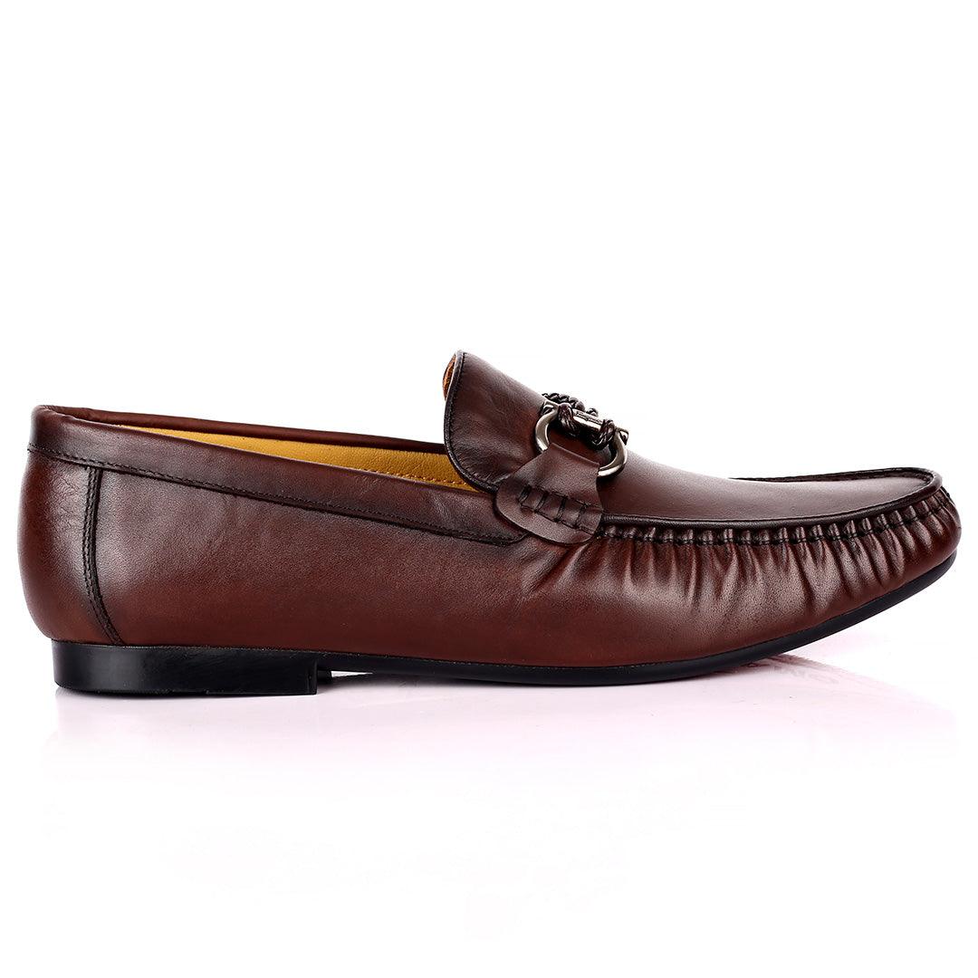 Salvat Exquisite Silver Logo Designed Leather Shoe -Coffee - Obeezi.com