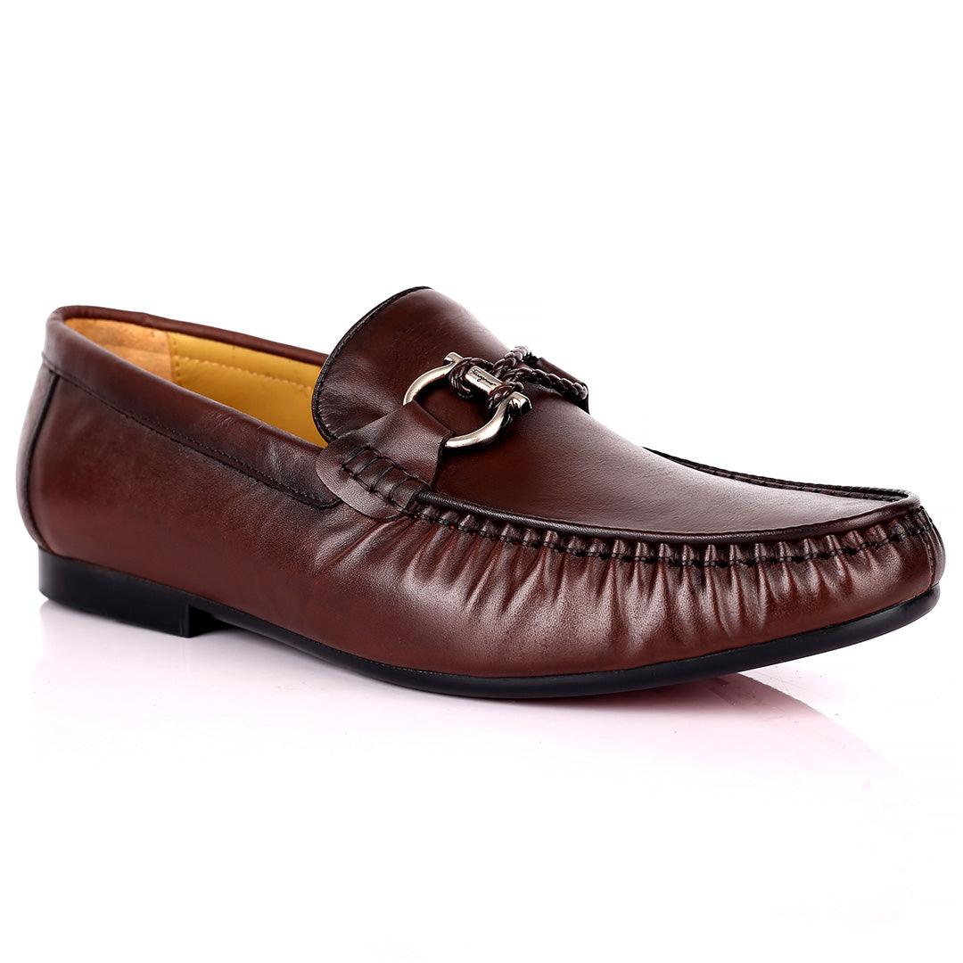 Salvat Exquisite Silver Logo Designed Leather Shoe -Coffee - Obeezi.com