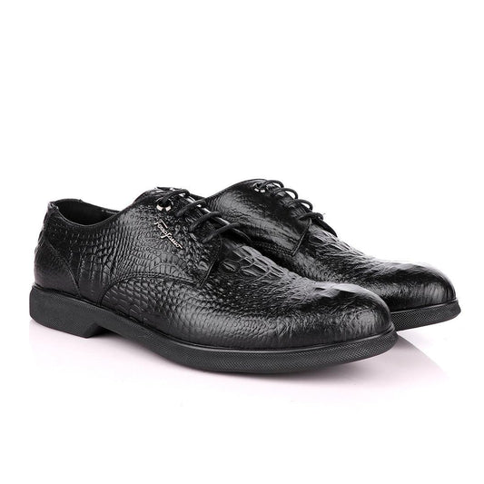 Salvatore Ferragamo Black Crocodile Leather Derby Laced Shoe - Obeezi
