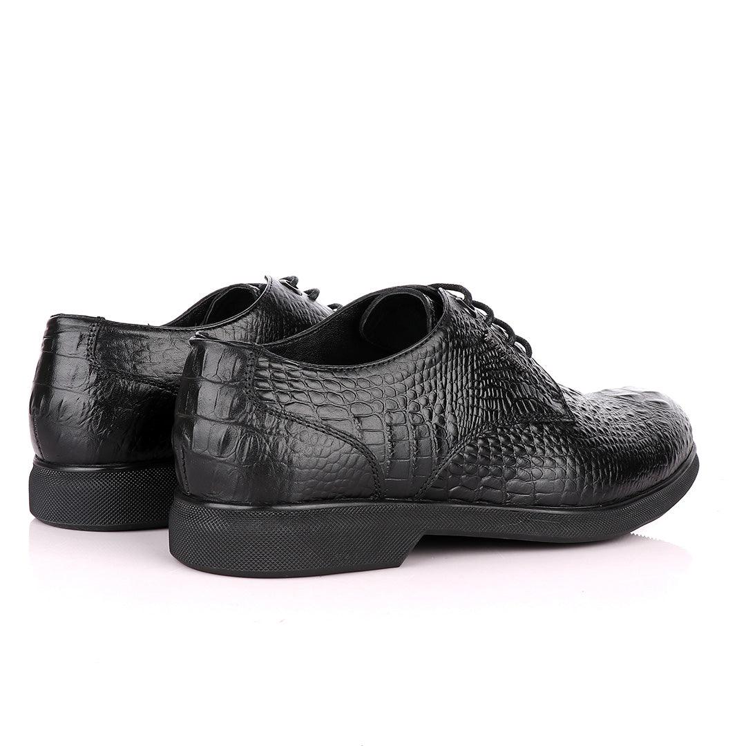Salvatore Ferragamo Black Crocodile Leather Derby Laced Shoe - Obeezi