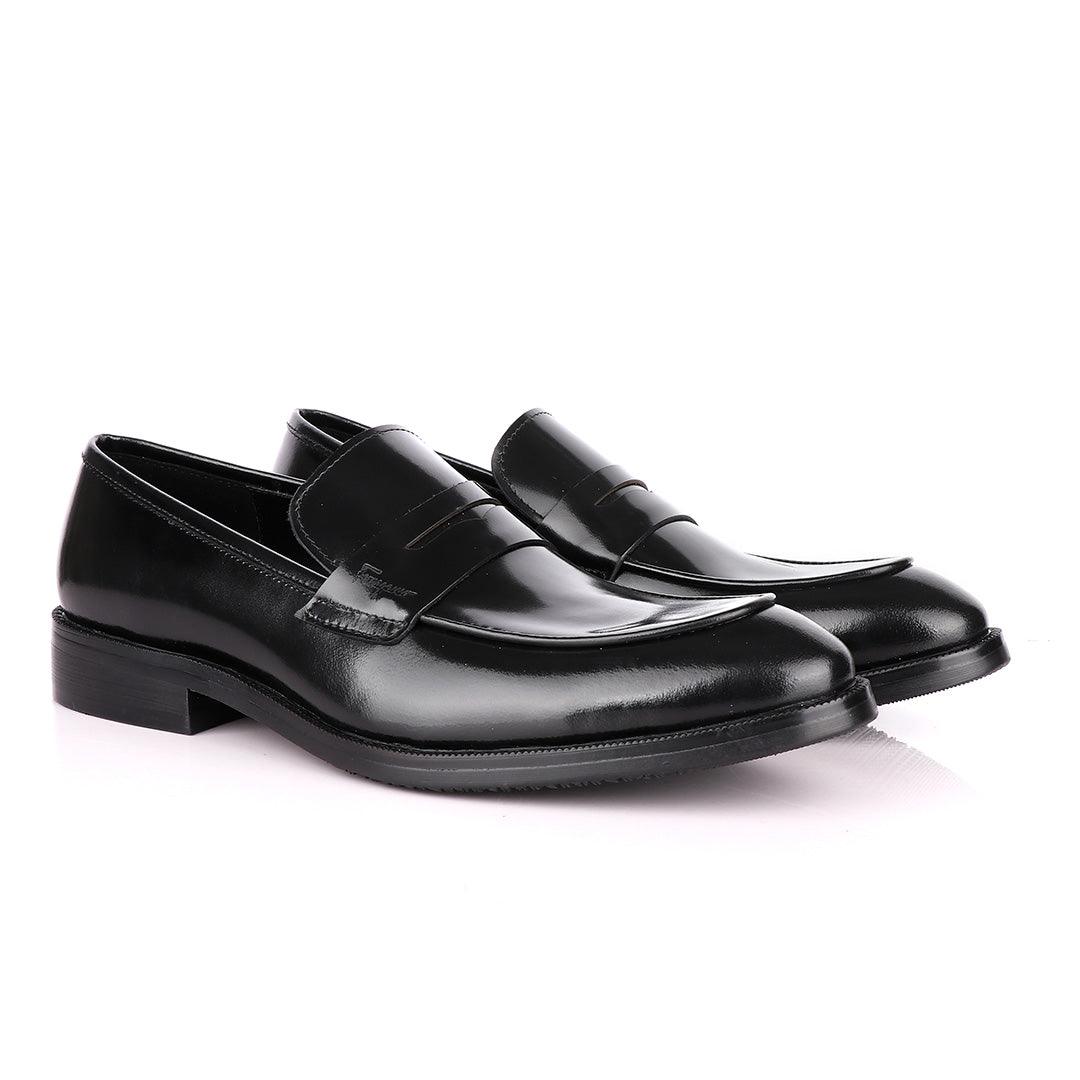 Salvatore Ferragamo Black Leather Penny Loafers - Obeezi
