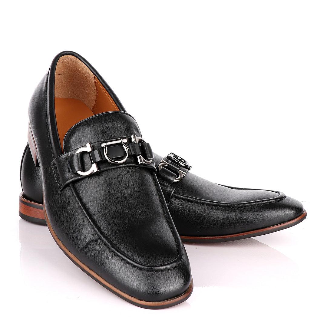 Salvatore Ferragamo Black Leather with Reversible Embellishment Loafers - Obeezi