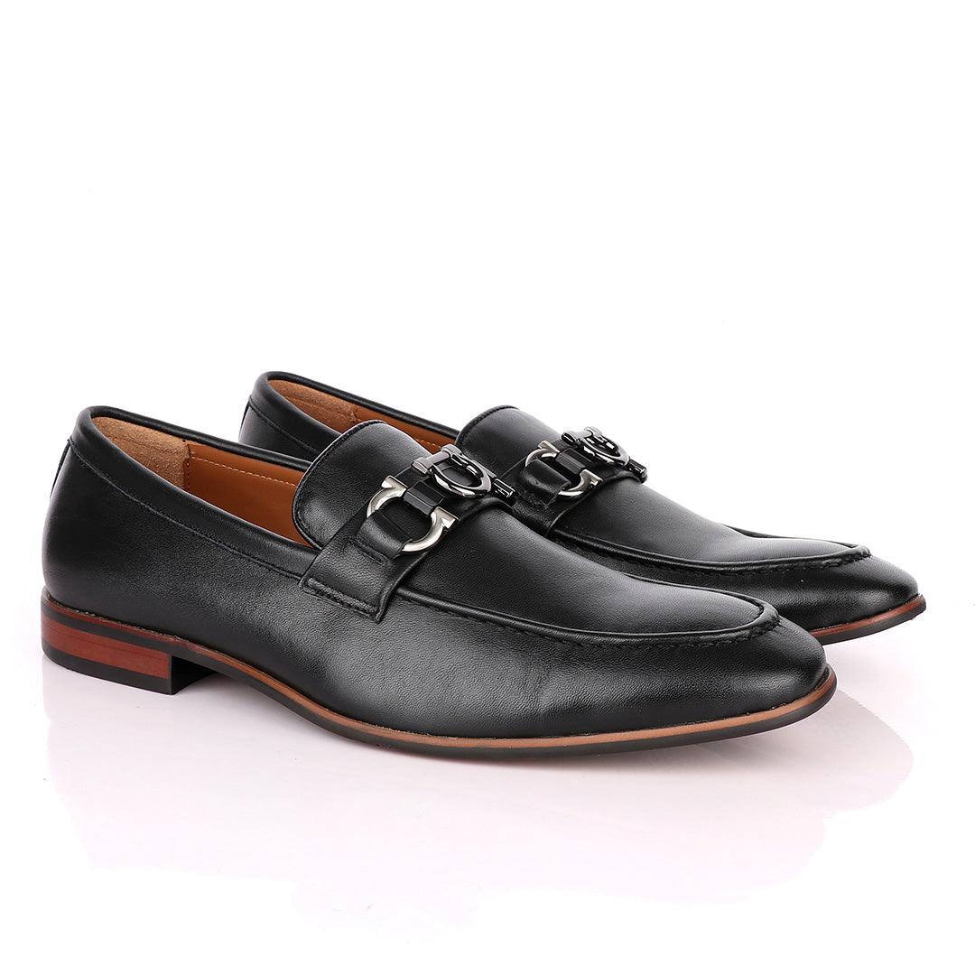 Salvatore Ferragamo Black Leather with Reversible Embellishment Loafers - Obeezi