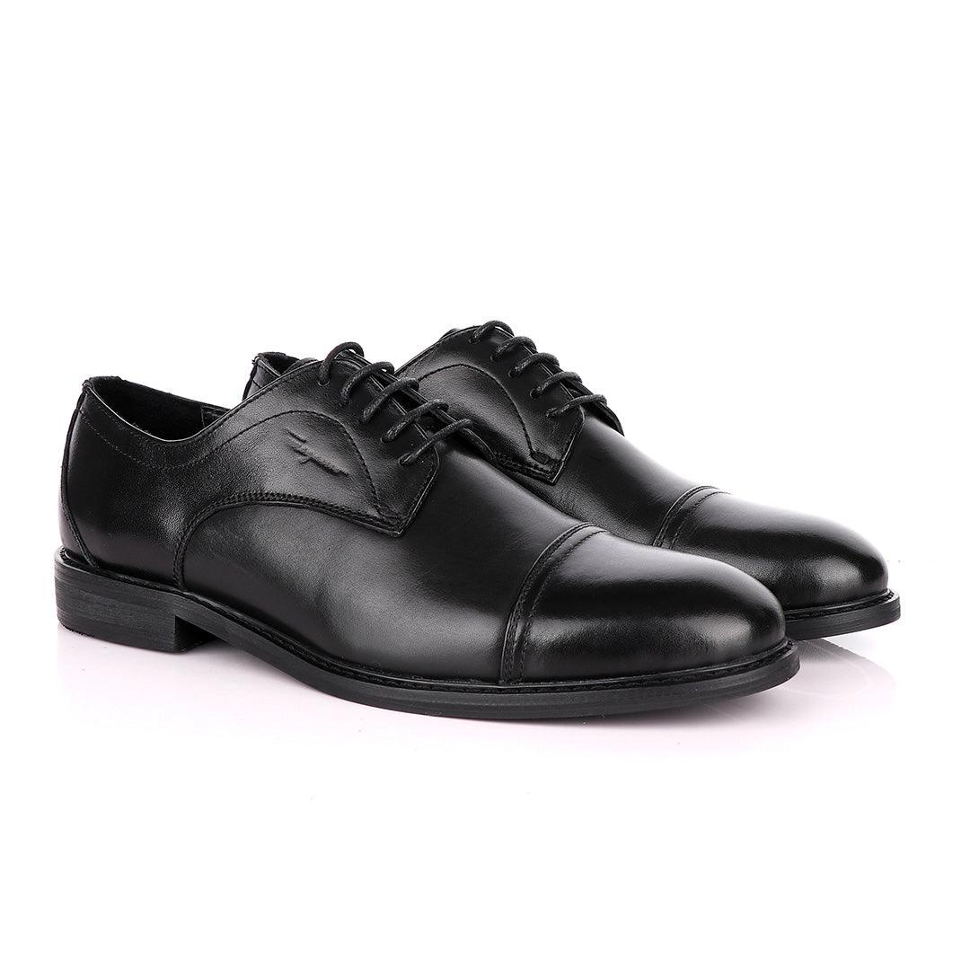 Salvatore Ferragamo Cap Toe Black Derby Shoe - Obeezi