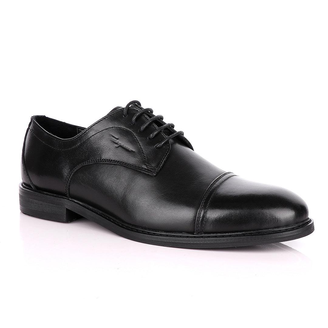 Salvatore Ferragamo Cap Toe Black Derby Shoe - Obeezi