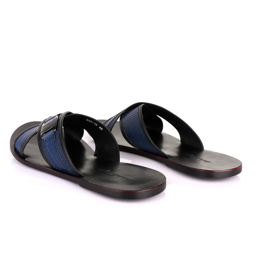 Salvatore Ferragamo Cross Blue Slippers - Obeezi