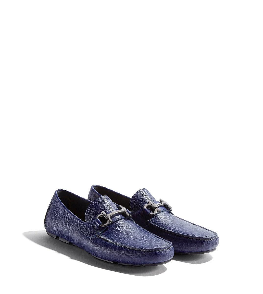 Salvatore Ferragamo Dark Blue Gancini Bit Driver Moccasin - Obeezi