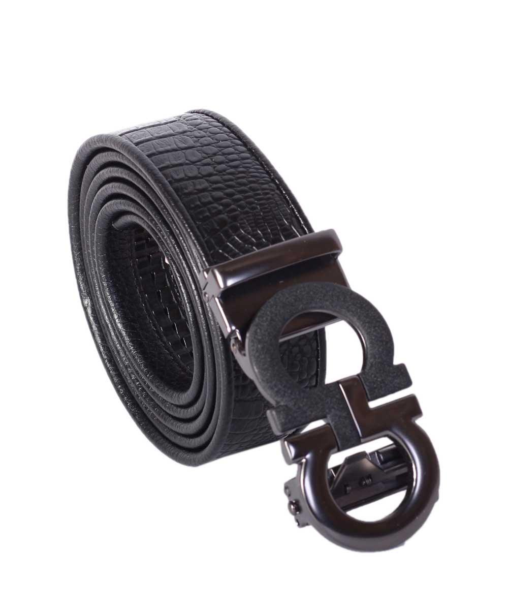 Salvatore Ferragamo Double Gancio Black Leather Buckle Belt - Obeezi.com