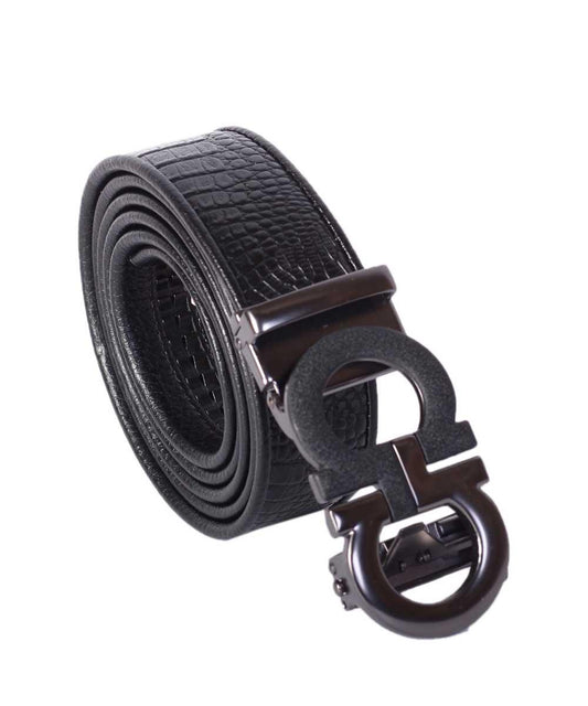 Salvatore Ferragamo Double Gancio Black Leather Buckle Belt - Obeezi.com
