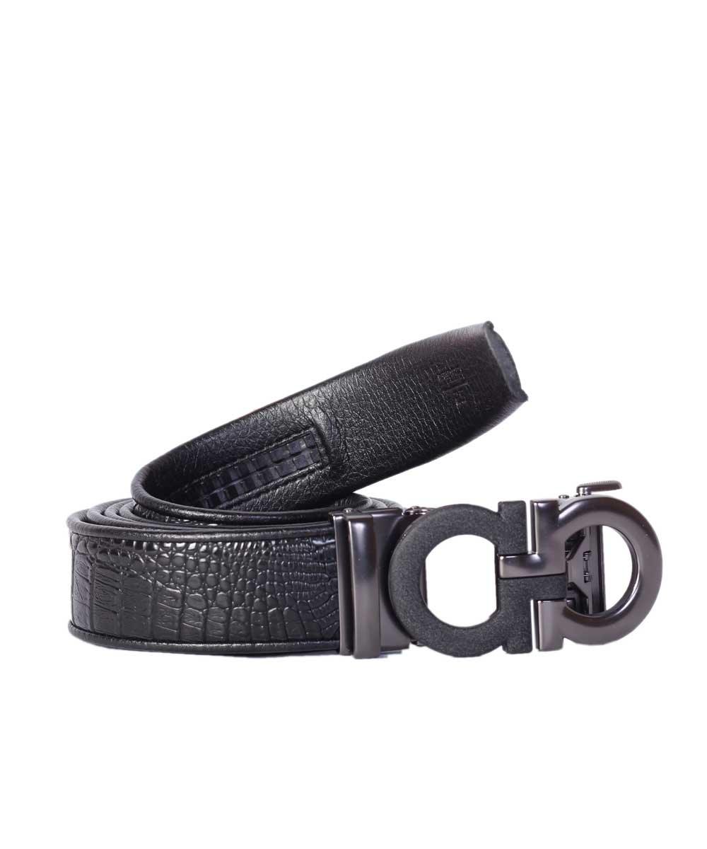 Salvatore Ferragamo Double Gancio Black Leather Buckle Belt - Obeezi.com