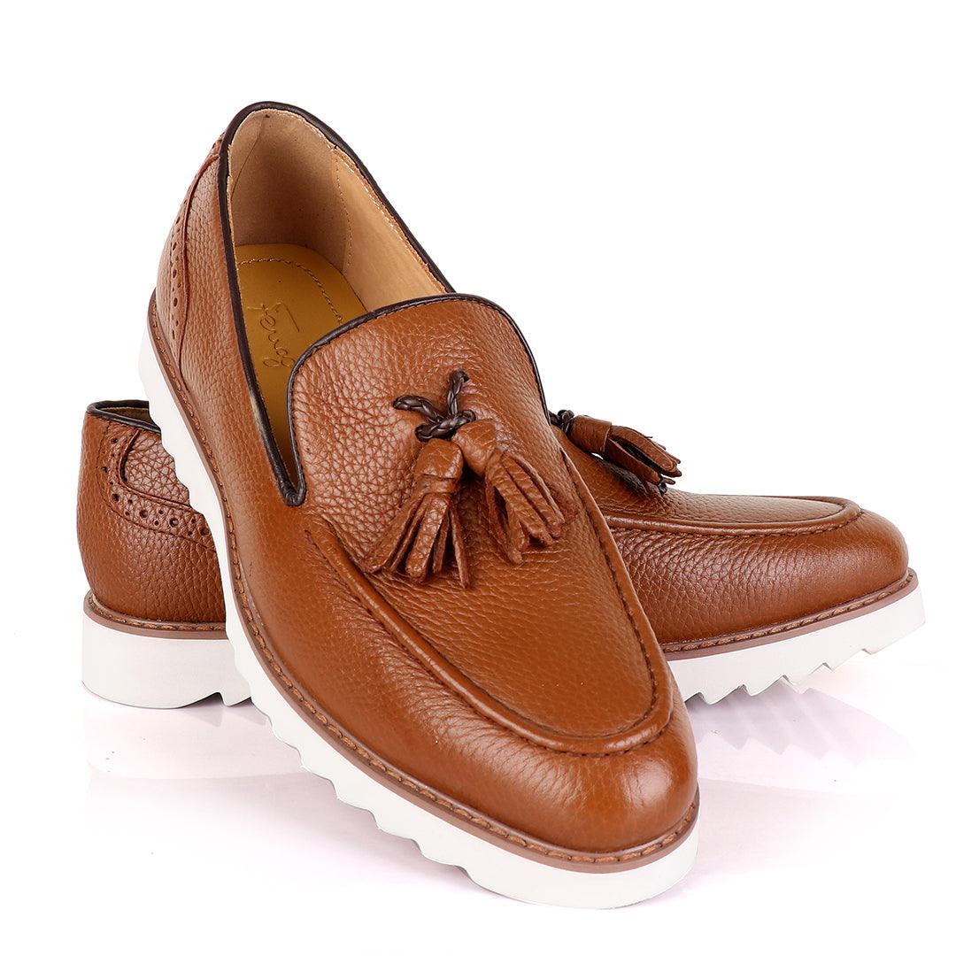 Salvatore Ferragamo Double Tassel Brown Loafers - Obeezi