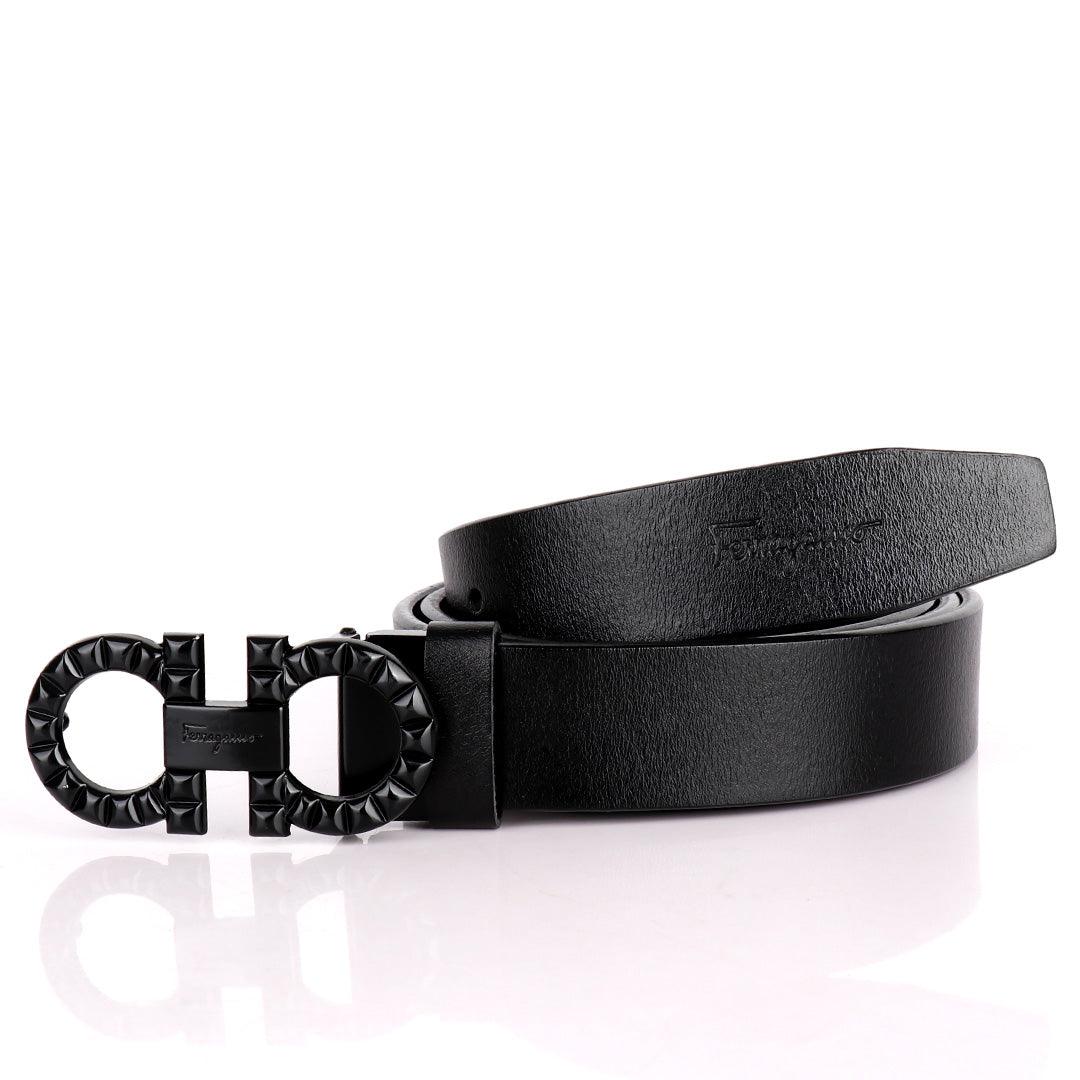 Salvatore Ferragamo Exquisite Black Designed Men's Leather Black Belt - Obeezi.com