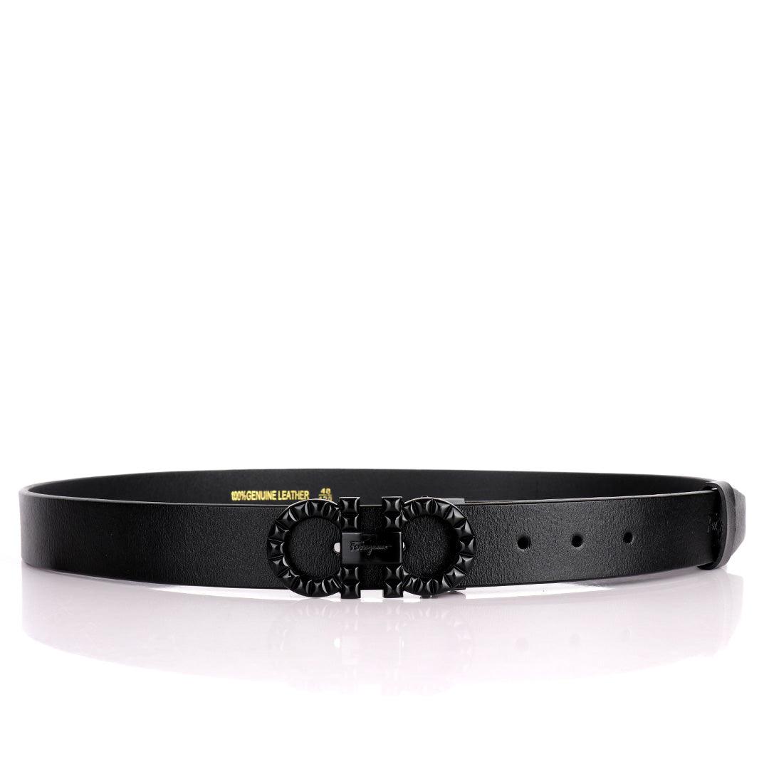 Salvatore Ferragamo Exquisite Black Designed Men's Leather Black Belt - Obeezi.com