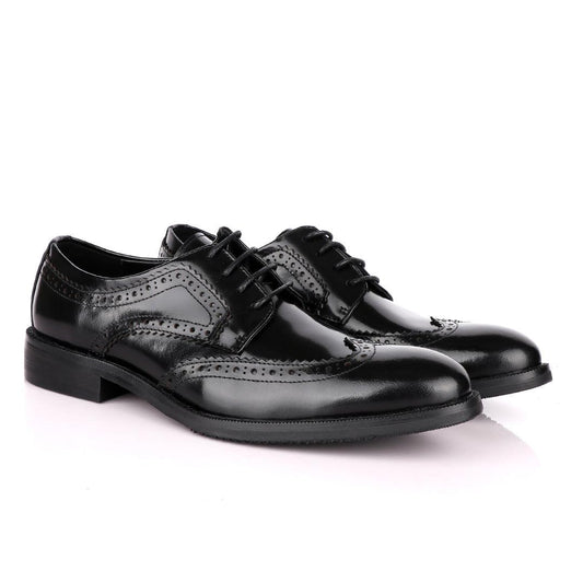 Salvatore Ferragamo Glossy Black Leather Exquisite Brogues - Obeezi