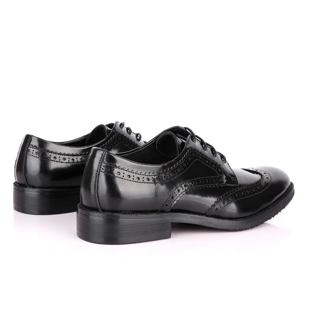 Salvatore Ferragamo Glossy Black Leather Exquisite Brogues - Obeezi