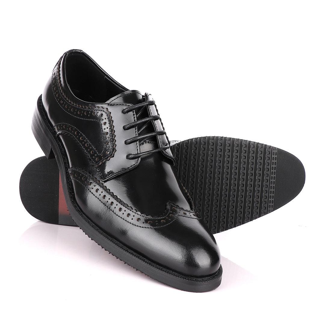 Salvatore Ferragamo Glossy Black Leather Exquisite Brogues - Obeezi
