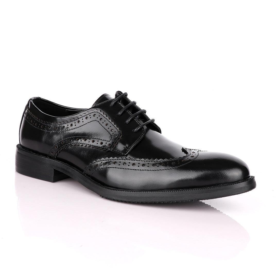 Salvatore Ferragamo Glossy Black Leather Exquisite Brogues - Obeezi