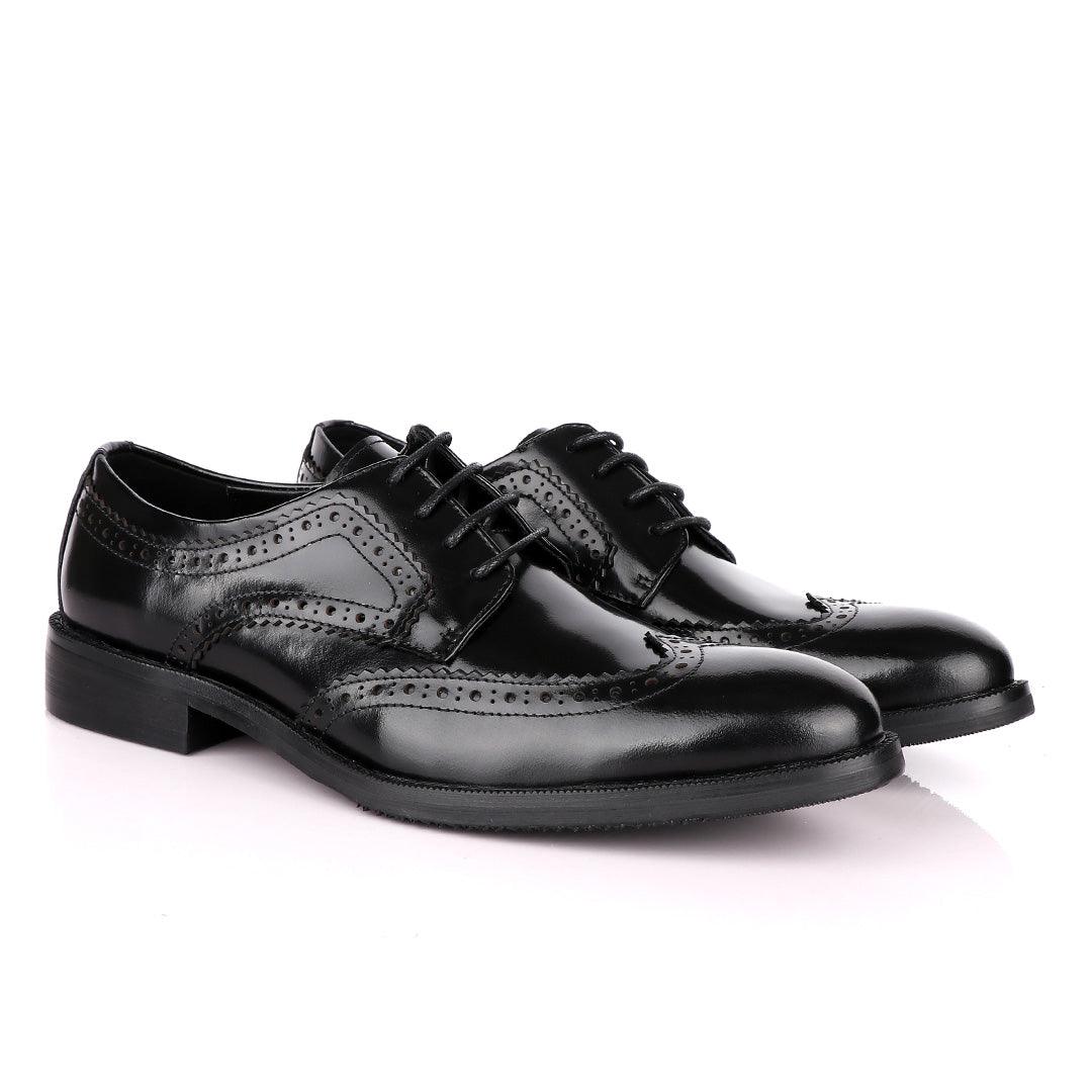 Salvatore Ferragamo Glossy Black Leather Exquisite Brogues - Obeezi