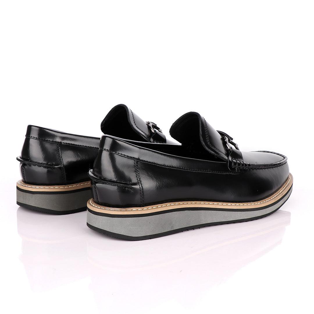 Salvatore Ferragamo Hybrid Glossy Black Leather Loafers - Obeezi