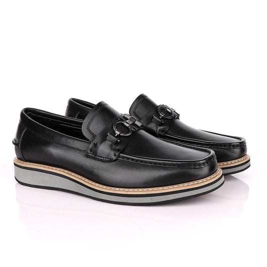 Salvatore Ferragamo Hybrid Leather Loafers -Black - Obeezi