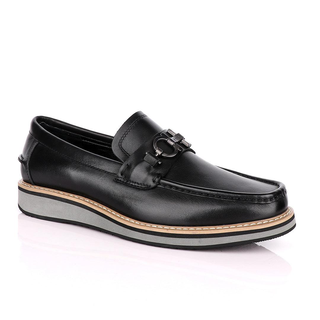 Salvatore Ferragamo Hybrid Leather Loafers -Black - Obeezi