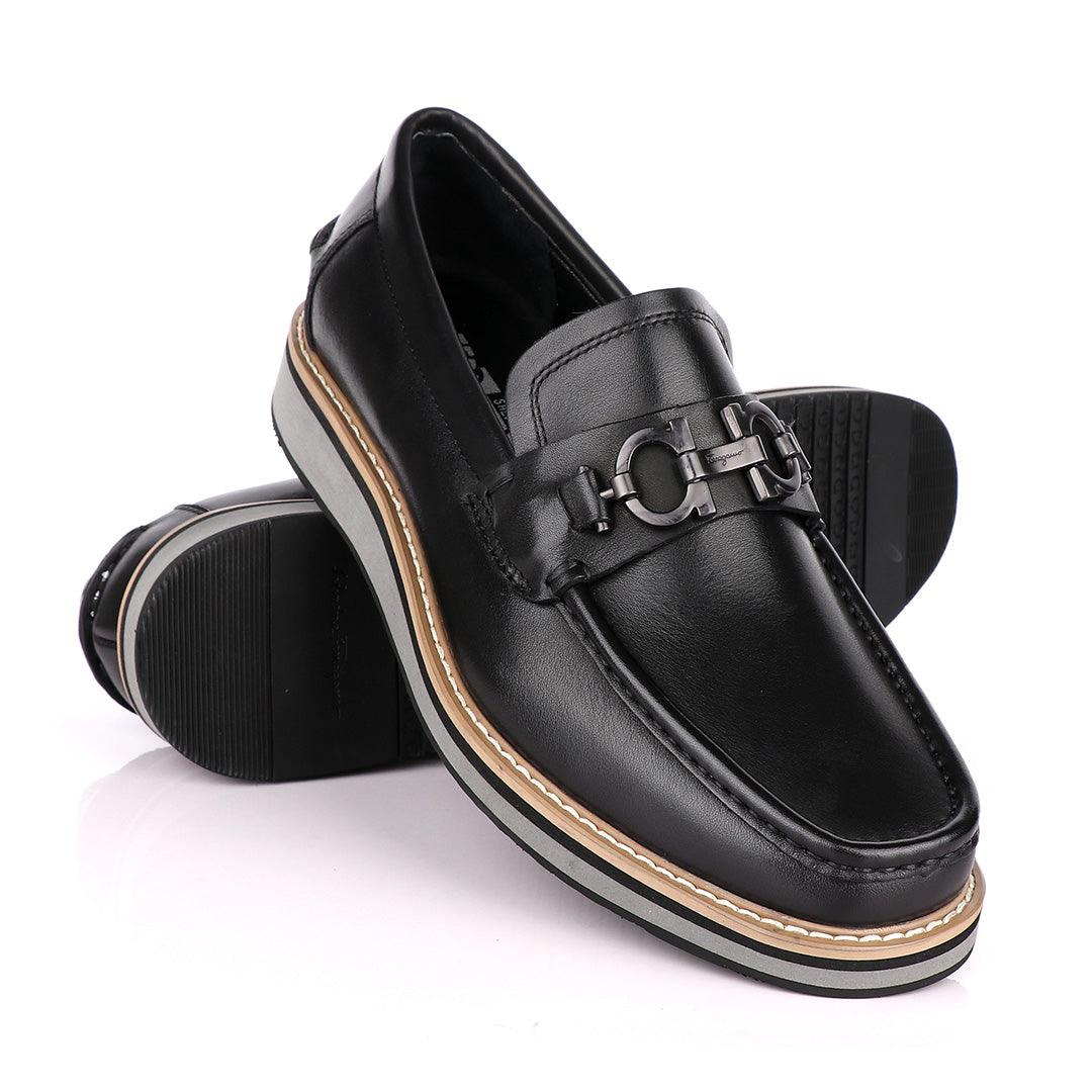 Salvatore Ferragamo Hybrid Leather Loafers -Black - Obeezi
