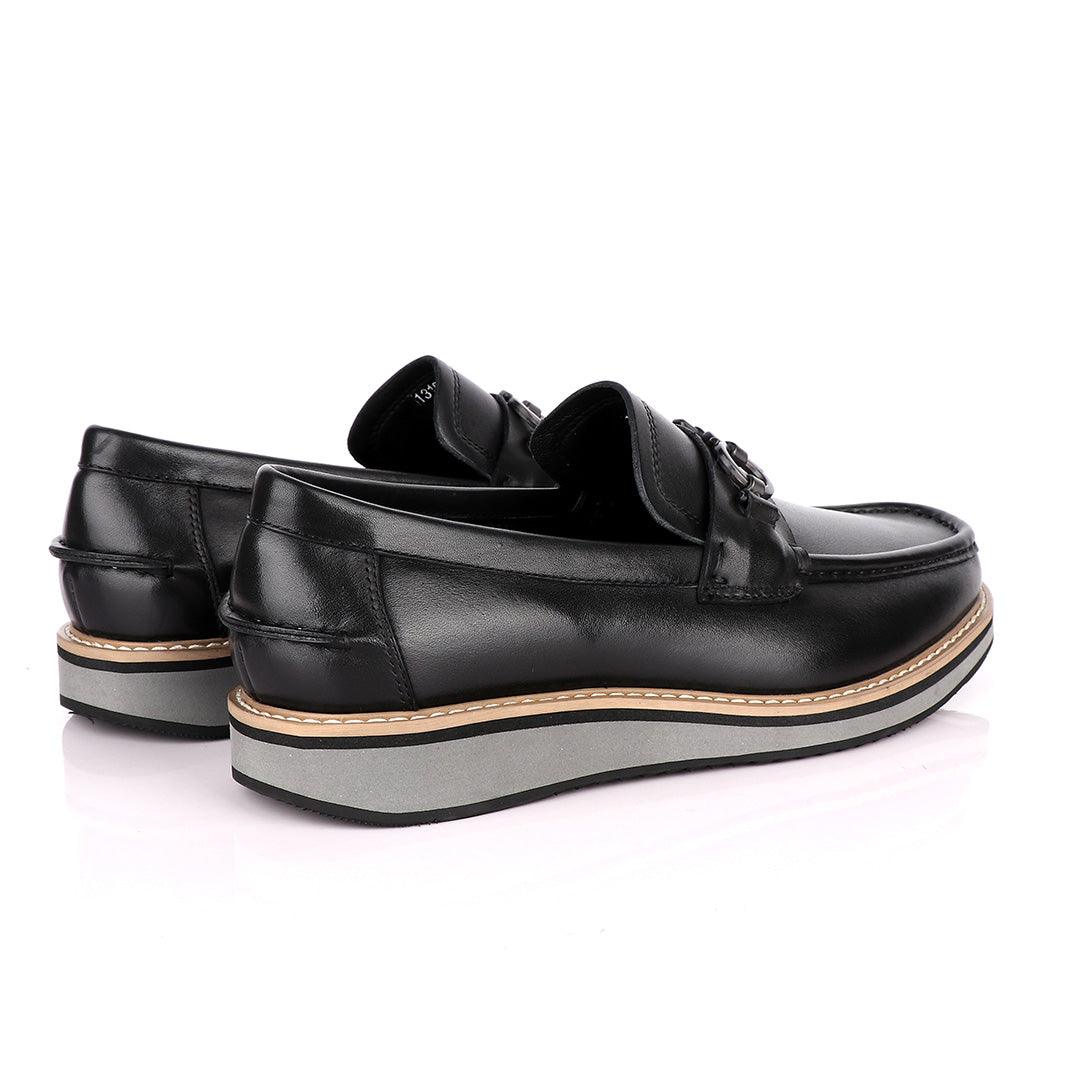 Salvatore Ferragamo Hybrid Leather Loafers -Black - Obeezi