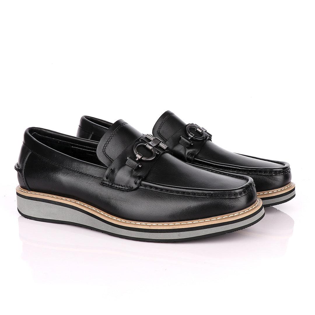 Salvatore Ferragamo Hybrid Leather Loafers -Black - Obeezi