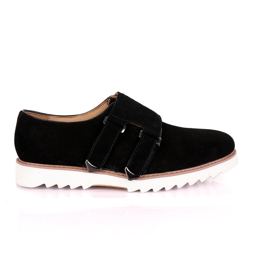 Salvatore Ferragamo Men's Black Suede Shoes with Double Buckle - Obeezi