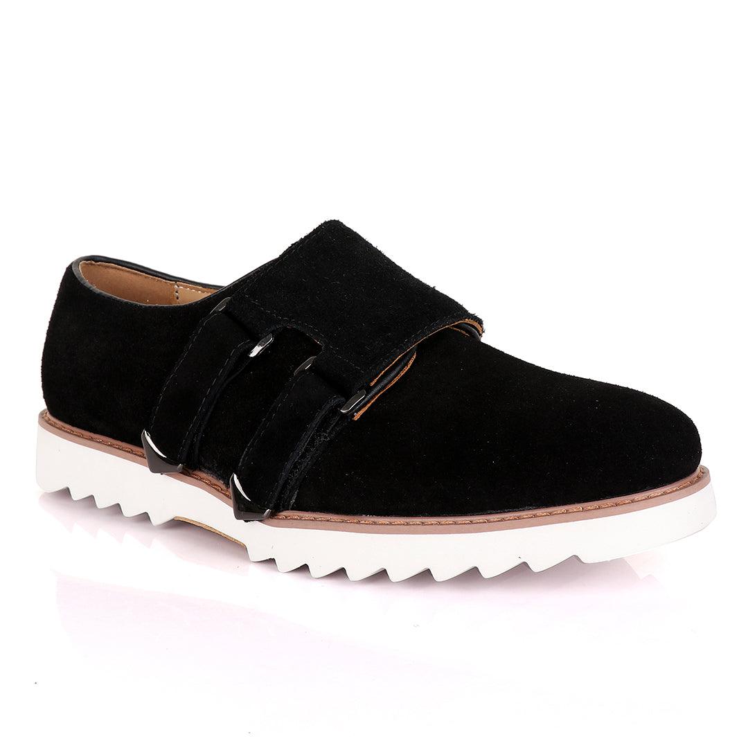 Salvatore Ferragamo Men's Black Suede Shoes with Double Buckle - Obeezi