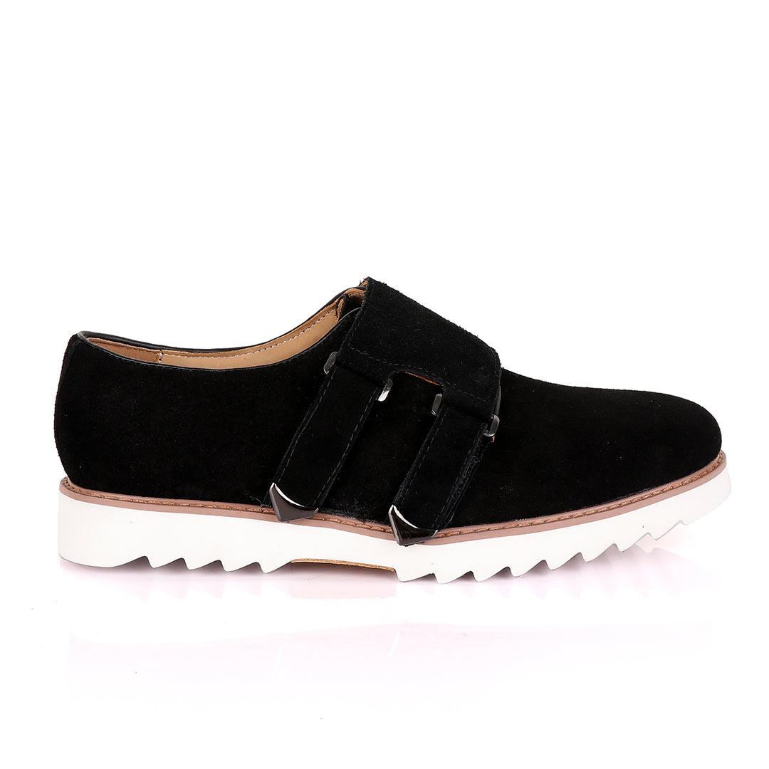 Salvatore Ferragamo Men's Black Suede Shoes with Double Buckle - Obeezi