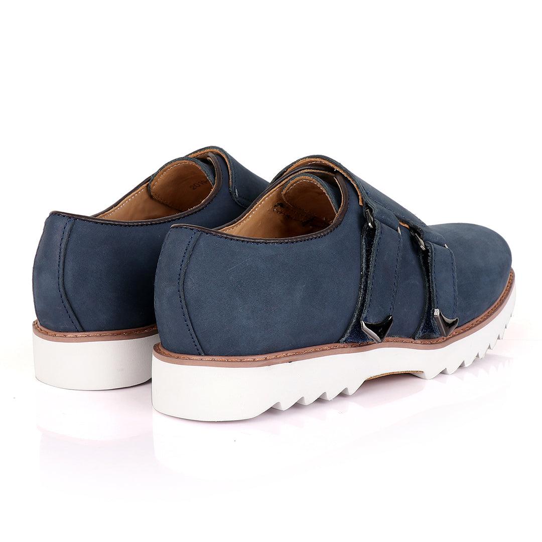 Salvatore Ferragamo Men's Blue Suede Double Straps Shoe - Obeezi