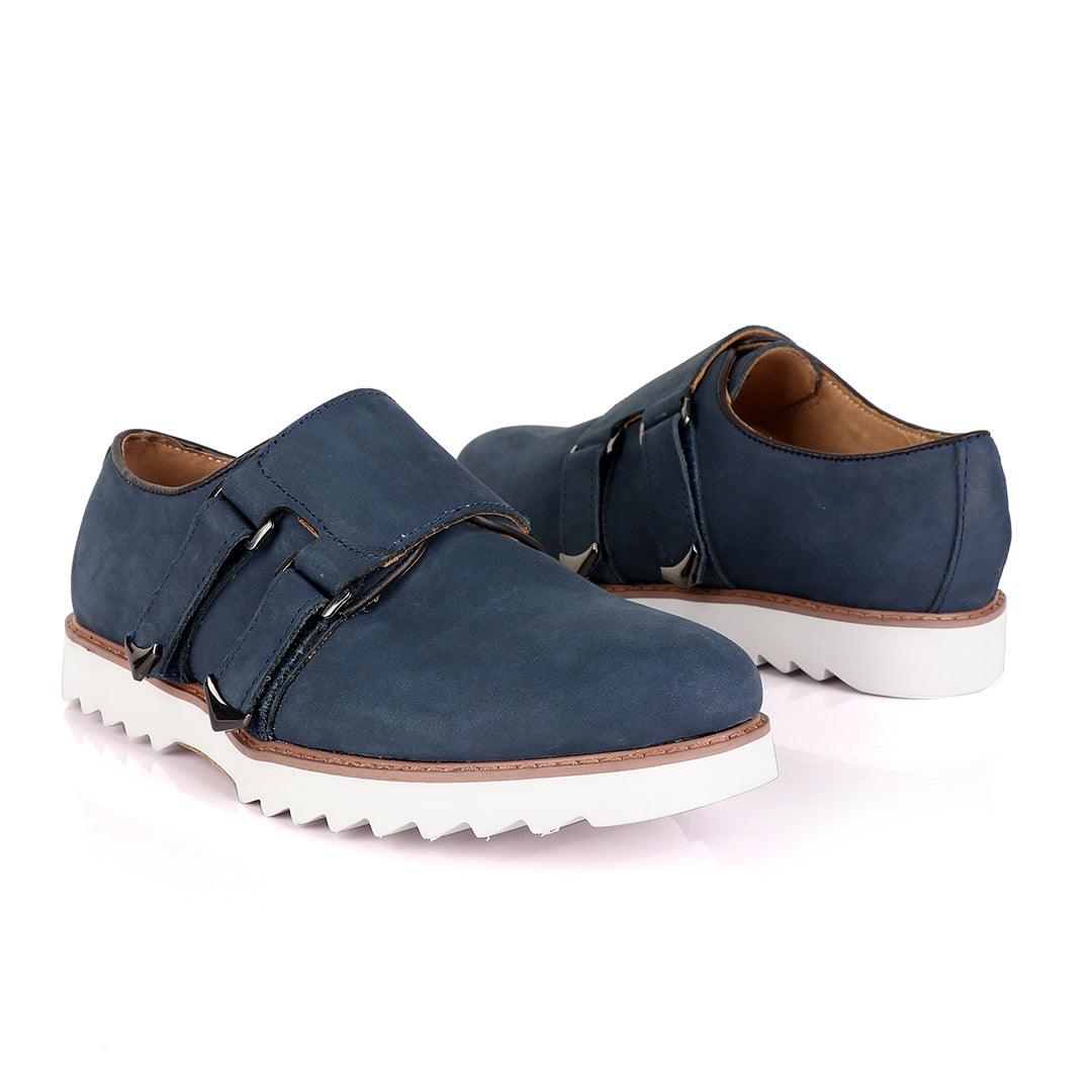 Salvatore Ferragamo Men's Blue Suede Double Straps Shoe - Obeezi