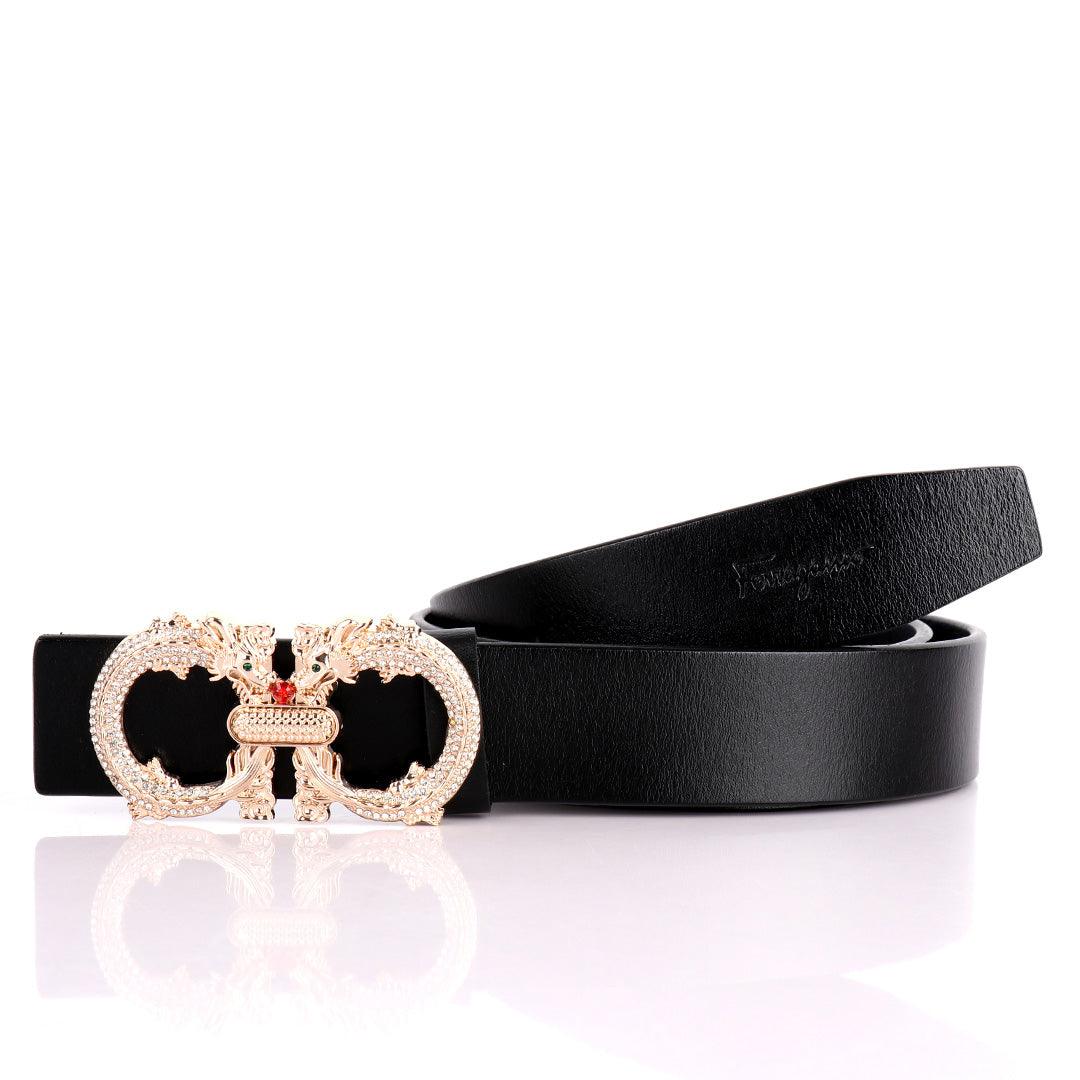 Salvatore Ferragamo Men's Casual Golden Dragon Head Black Belt - Obeezi.com