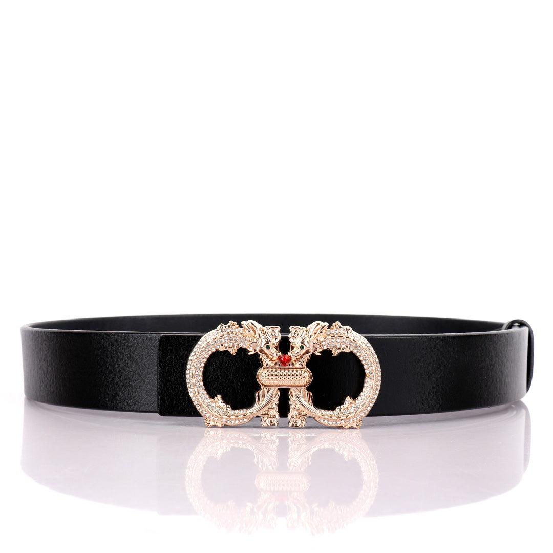 Salvatore Ferragamo Men's Casual Golden Dragon Head Black Belt - Obeezi.com