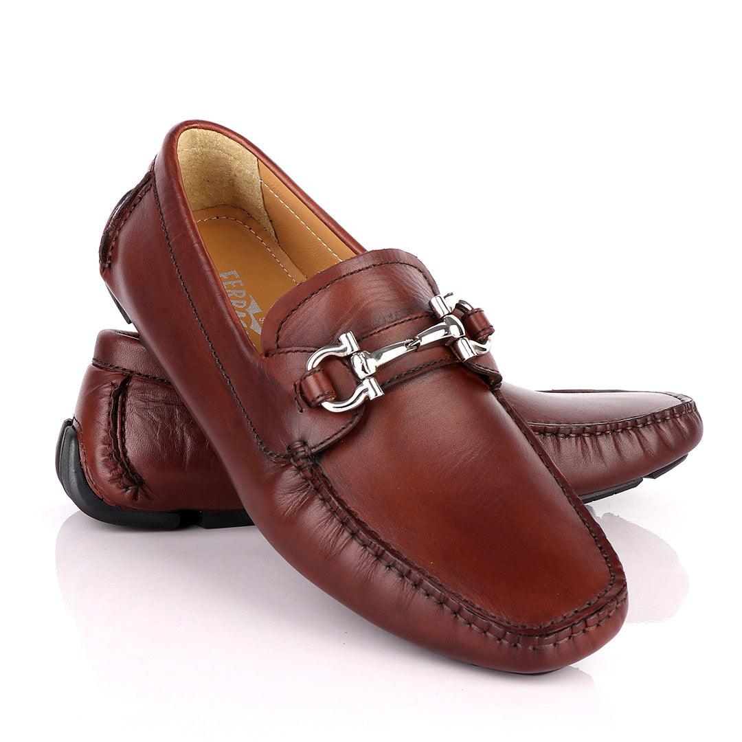 Salvatore Ferragamo Men's Gancini Brown Driver - Obeezi