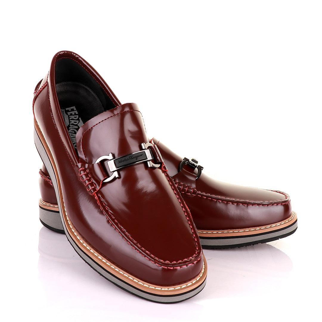 Salvatore Ferragamo Men's Leather Loafers-Wine - Obeezi