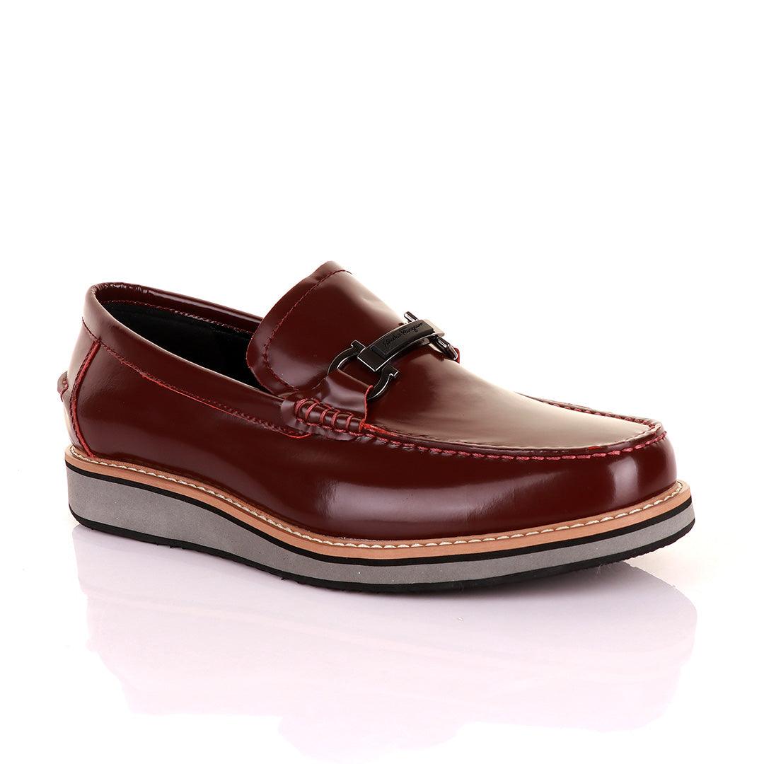 Salvatore Ferragamo Men's Leather Loafers-Wine - Obeezi