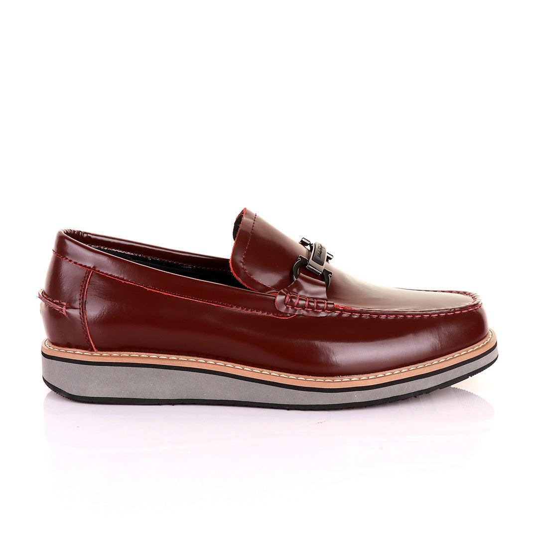 Salvatore Ferragamo Men's Leather Loafers-Wine - Obeezi